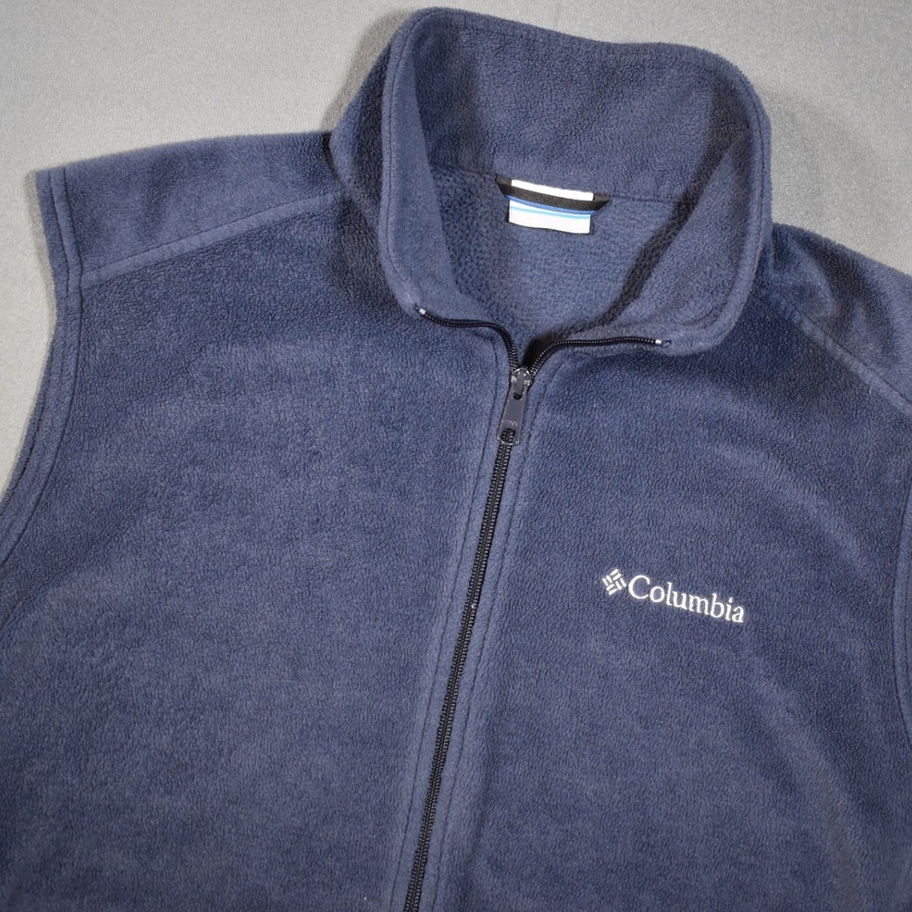 Columbia Fleece Vest Jacket Mens Large Blue Full Zip Outdoor Hiking Utility